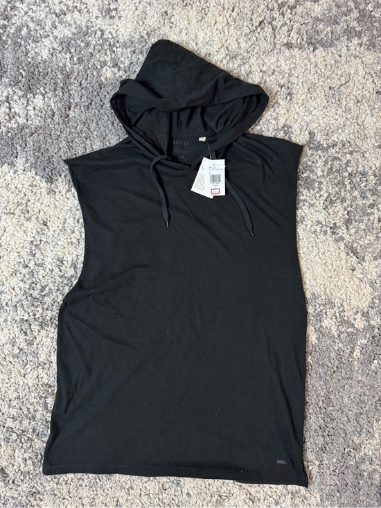 Guess Other - GUESS, Men’s Black Sleeveless Hooded Tank Top, Jagger Washed Hoodie, Black, L